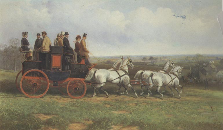 A Coach and Four Descending a Hill